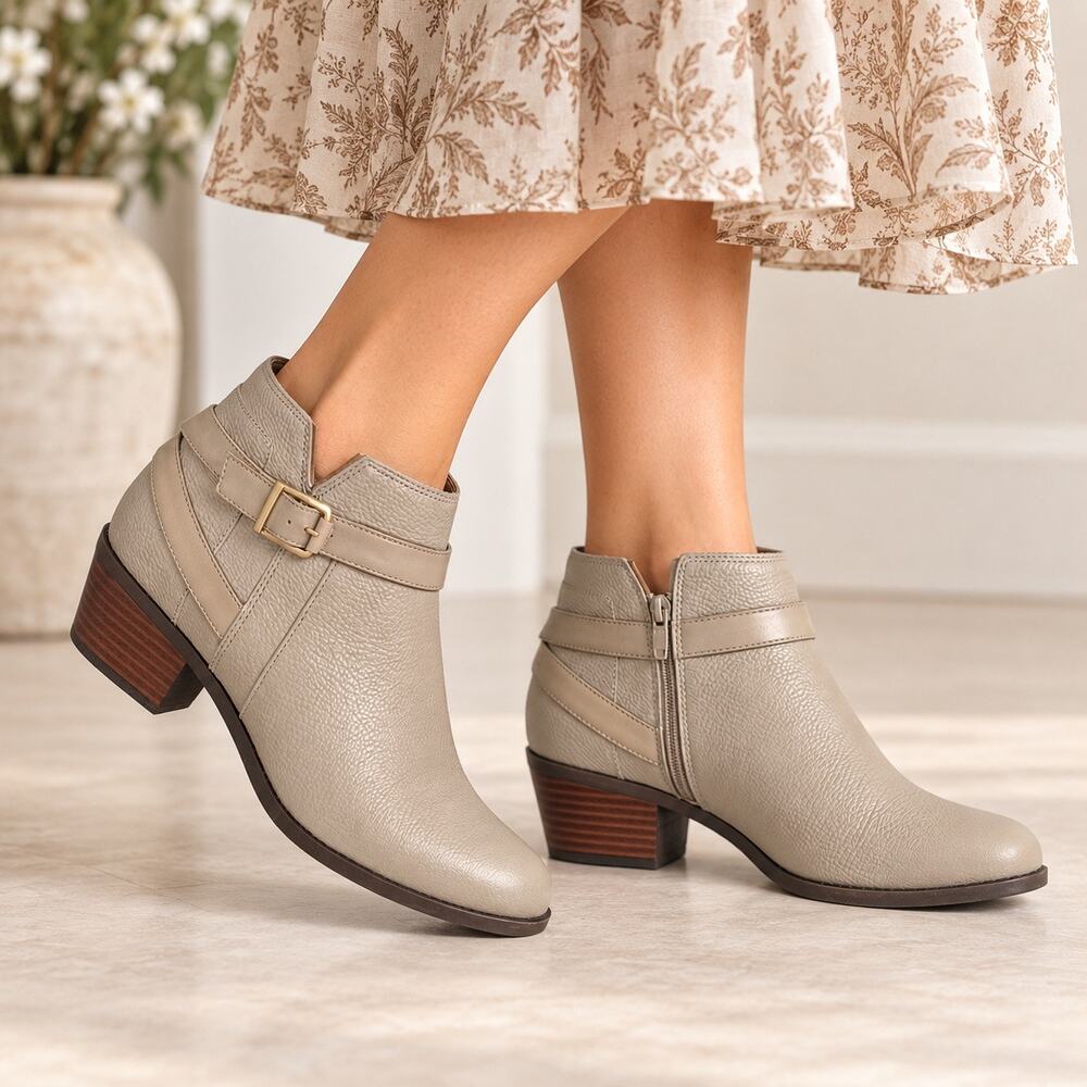 Vionic Farrah Oatmeal Leather Ankle Booties Buckle Women's 6.5